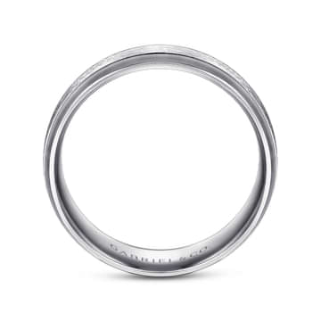 14K White Gold 7mm - Beveled Edge Men's Wedding Band in Horizontal Brush Finish - MBM0134-70W4JJJ-Gabriel & Co.-Renee Taylor Gallery