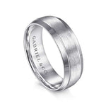 14K White Gold 7mm - Beveled Edge Men's Wedding Band in Horizontal Brush Finish - MBM0134-70W4JJJ-Gabriel & Co.-Renee Taylor Gallery