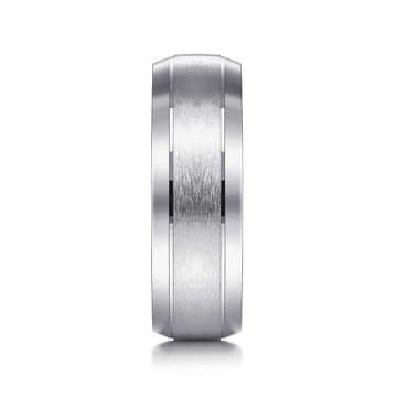 14K White Gold 7mm - Beveled Edge Men's Wedding Band in Horizontal Brush Finish - MBM0134-70W4JJJ-Gabriel & Co.-Renee Taylor Gallery