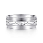 14K White Gold 8mm - Engraved Men's Wedding Band in Satin Finish - MBM0103-80W4JJJ-Gabriel & Co.-Renee Taylor Gallery
