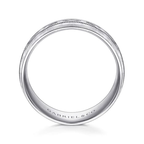 14K White Gold 8mm - Engraved Men's Wedding Band in Satin Finish - MBM0103-80W4JJJ-Gabriel & Co.-Renee Taylor Gallery