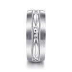 14K White Gold 8mm - Engraved Men's Wedding Band in Satin Finish - MBM0103-80W4JJJ-Gabriel & Co.-Renee Taylor Gallery