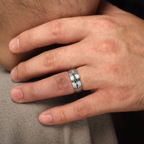 14K White Gold 8mm - Engraved Men's Wedding Band in Satin Finish - MBM0103-80W4JJJ-Gabriel & Co.-Renee Taylor Gallery