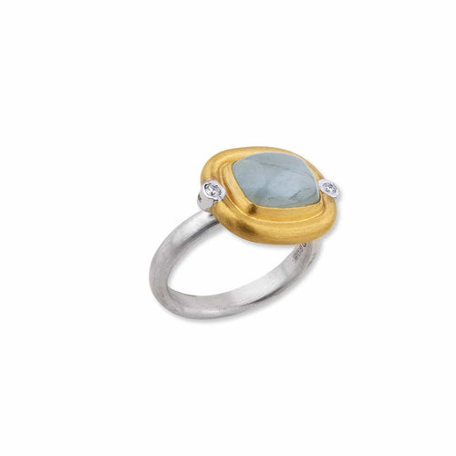 Sky Cabochon Aquamarine Ring with Diamond by Lika Behar