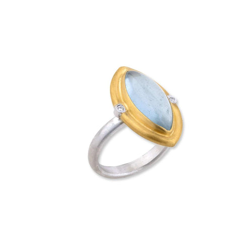 Sky Cabochon Aquamarine Ring with Diamond by Lika Behar