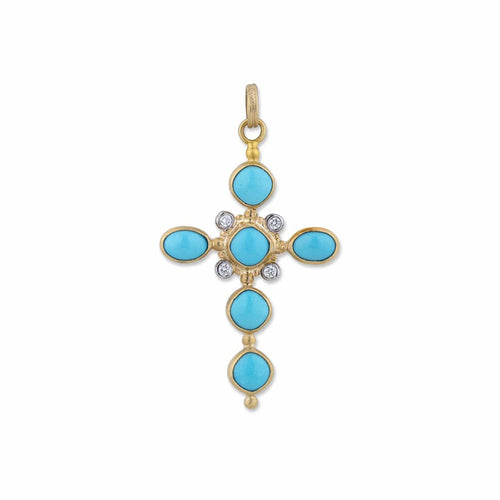 Sloane Cross Pendant with Turquoise Sleeping Beauty & Diamond by Lika Behar