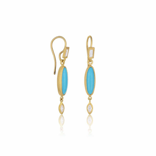Sloane Earrings with Turquoise Sleeping Beauty & Diamond by Lika Behar