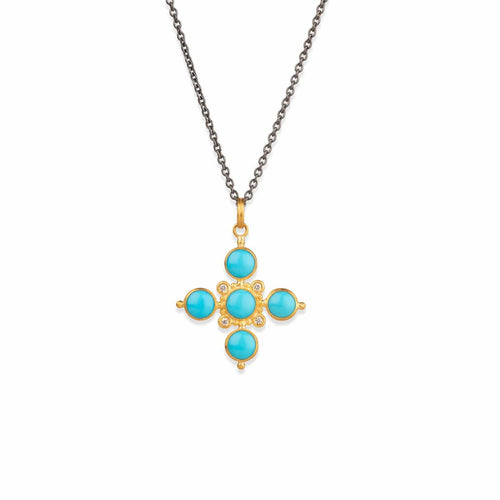 Sloane Tq Cross Pendant with Turquoise Sleeping Beauty & Diamond by Lika Behar