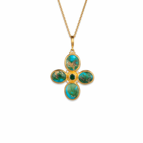 Sonoran Sunshine Turq,tsavorite and Diamond Cross by Lika Behar