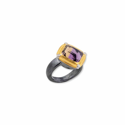Square Dance Faceted Ametrine Ring with Diamond by Lika Behar
