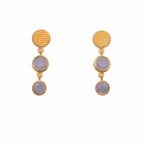 Serenity 2 Bezel Striped Chalcedony 24K Gold Vermeil Drop Earrings-Joyla-Renee Taylor Gallery