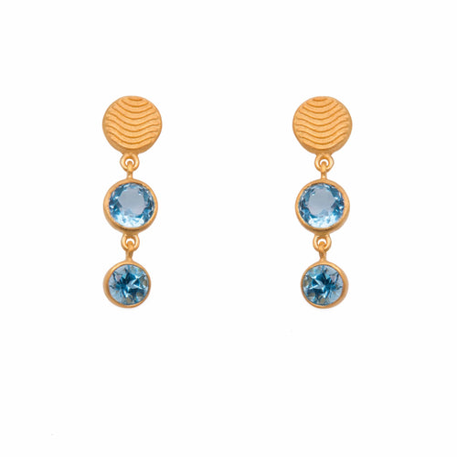 Serenity 2 Bezel Topaz Sky Blue Drop 24K Gold Vermeil Earrings-Joyla-Renee Taylor Gallery