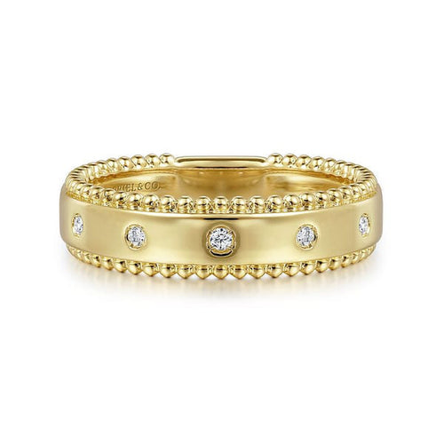 14K Yellow Gold Bujukan Diamond Bezel Wide Stackable Ladies Ring - LR52509Y45JJ-Gabriel & Co.-Renee Taylor Gallery
