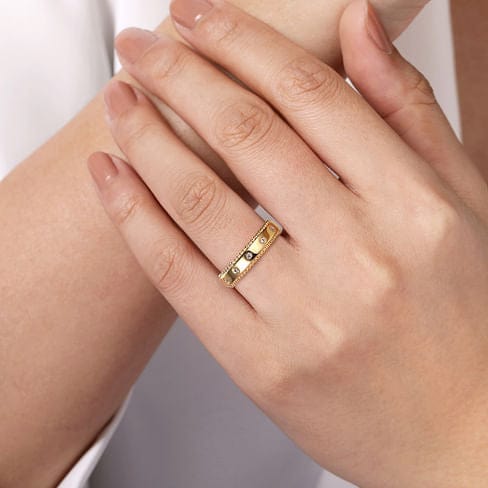 14K Yellow Gold Bujukan Diamond Bezel Wide Stackable Ladies Ring - LR52509Y45JJ-Gabriel & Co.-Renee Taylor Gallery