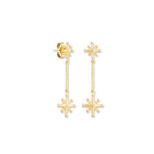 Starburst Gold Dangle Earrings with Diamond by Lika Behar
