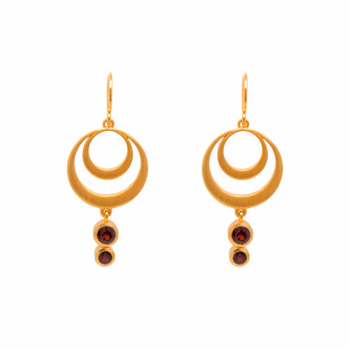 Strength Double Circle Garnet Wire 24K Gold Vermeil Earrings-Joyla-Renee Taylor Gallery