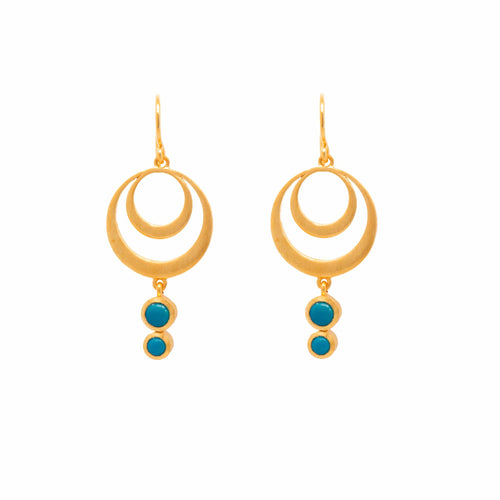 Strength Double Circle Turquoise Wire 24K Gold Vermeil Earrings-Joyla-Renee Taylor Gallery