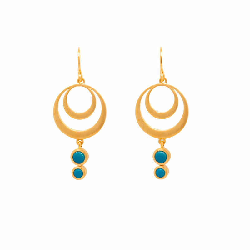Strength Double Circle Turquoise Wire 24K Gold Vermeil Earrings-Joyla-Renee Taylor Gallery