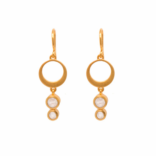 Strength Single Circle Rainbow Moonstone Wire 24K Gold Vermeil Earrings-Joyla-Renee Taylor Gallery