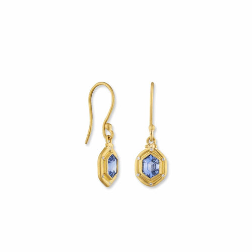 Sun Cornflower Sapphire Earrings with Diamond by Lika Behar