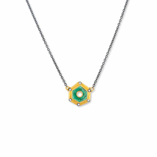 Hexagonal Emerald Sun Necklace with Diamond by Lika Behar