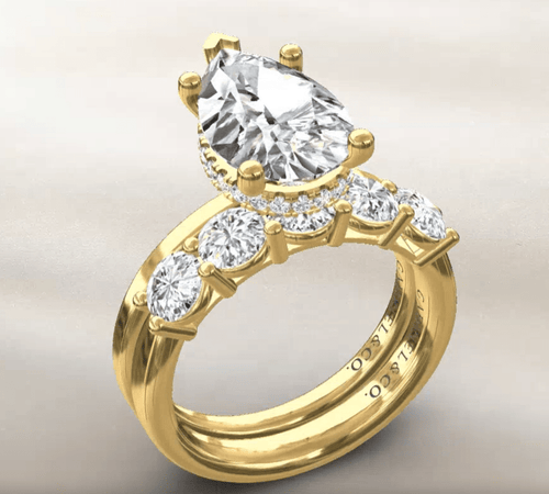 Custom Bridal Set – 3.10 ct Pear-Shaped Lab-Grown Diamond Center in 14K Yellow Gold - SODW0035847-04-Renee Taylor Gallery-Renee Taylor Gallery
