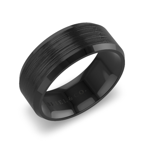 Custom 14K White Gold Black Rhodium Brushed Men's Band - SODW0056831-Gabriel & Co.-Renee Taylor Gallery