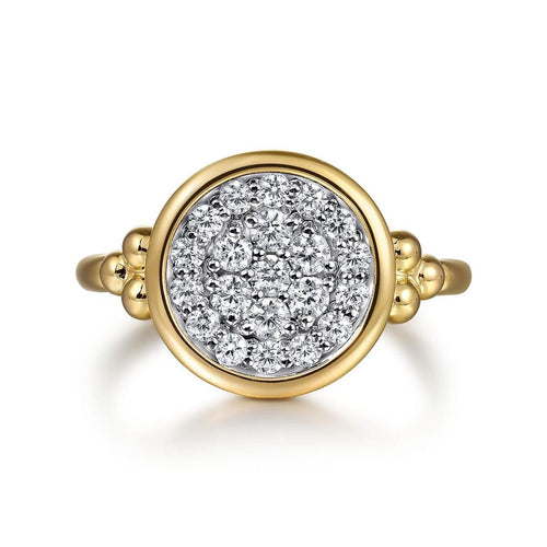 Signet Ring 14K White and Yellow Gold Diamond 0.5ct Bujukan – LR52556M45JJ-Gabriel & Co.-Renee Taylor Gallery