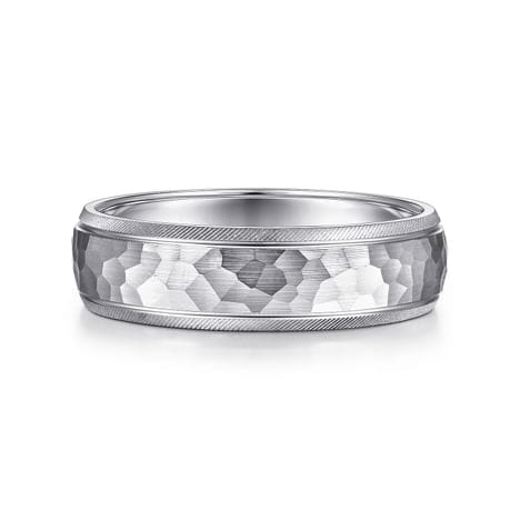 14K White Gold 6mm - Men's Wedding Band in Hammered Finish - MBL0106-60W4JJJ-Gabriel & Co.-Renee Taylor Gallery