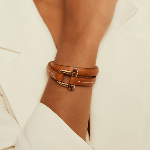 Shackle Bracelet Roll - Gold Plated, Camel Leather - B0021 ORC-CXC-Renee Taylor Gallery