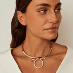 Omega Choker Necklace - Silver Plated, Camel Leather - N0067 MCA00-CXC-Renee Taylor Gallery