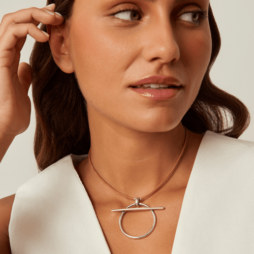 Origins Slim Necklace - Silver Plated, Leather - N0084 MCA00-CXC-Renee Taylor Gallery