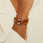 Shackle Bracelet Roll - Silver Plated, Camel Leather - B0021 MCA-CXC-Renee Taylor Gallery