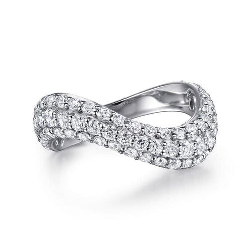 Soraya - 14K White Gold Diamond Wave Stackable Ring - LR52948W45JJ-Gabriel & Co.-Renee Taylor Gallery