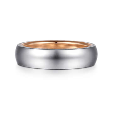 14K White-Rose Gold 6mm - Two Tone Men's Wedding Band in Sand Blast Finish - MBH0187-60T4JJJ-Gabriel & Co.-Renee Taylor Gallery
