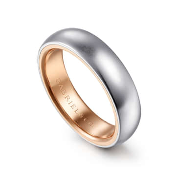 14K White-Rose Gold 6mm - Two Tone Men's Wedding Band in Sand Blast Finish - MBH0187-60T4JJJ-Gabriel & Co.-Renee Taylor Gallery