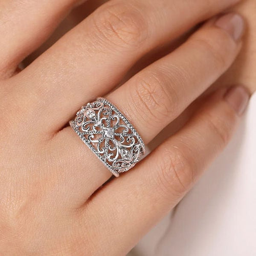 925 Sterling Silver Floral Openwork White Sapphire Ring - LR51711SVJWS-Gabriel & Co.-Renee Taylor Gallery