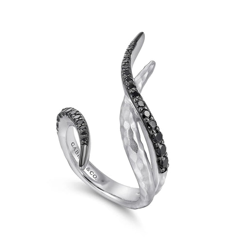 925 Sterling Silver Hammered Black Spinel Wrap Ring - LR51209SVJBS-Gabriel & Co.-Renee Taylor Gallery