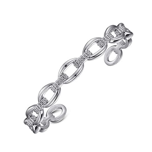 Sterling Silver Oval Link Cuff Bangle - BG4590-62SVJJJ-Gabriel & Co.-Renee Taylor Gallery