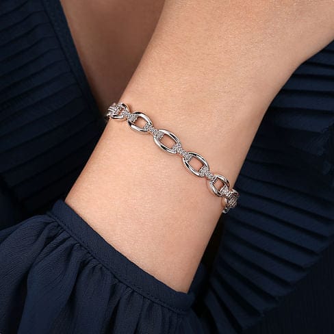 Sterling Silver Oval Link Cuff Bangle - BG4590-62SVJJJ-Gabriel & Co.-Renee Taylor Gallery
