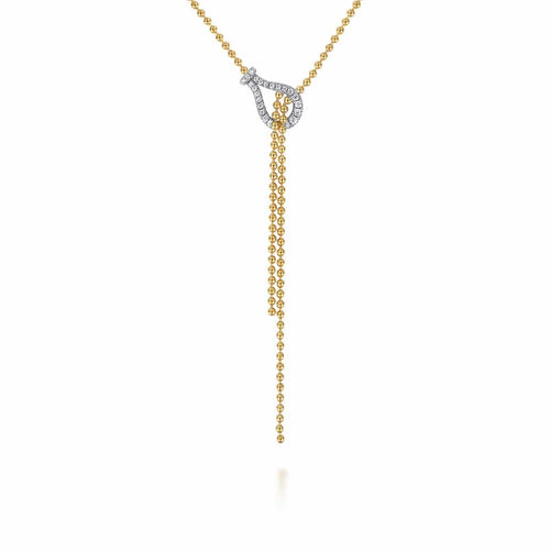 14K White & Yellow Gold Bujukan and RD Diamond Stirrup Y Necklace Bujukan Collection - NK7986M45JJ-Gabriel & Co.-Renee Taylor Gallery
