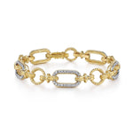 14K Yellow and White Gold Diamond Bracelet with Alternating Links - TB2498M44JJ-Gabriel & Co.-Renee Taylor Gallery