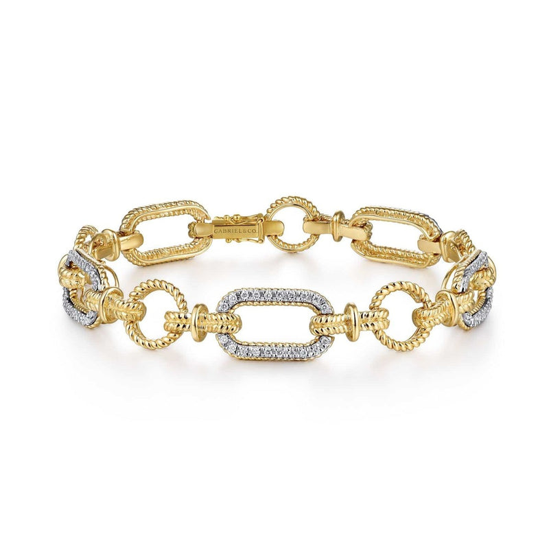 14K Yellow and White Gold Diamond Bracelet with Alternating Links - TB2498M44JJ-Gabriel & Co.-Renee Taylor Gallery