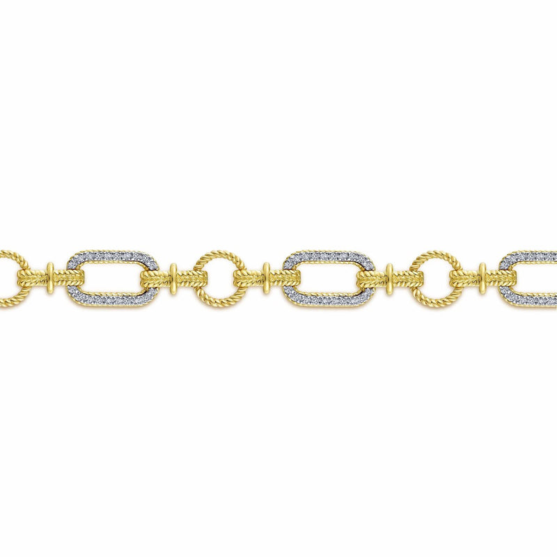 14K Yellow and White Gold Diamond Bracelet with Alternating Links - TB2498M44JJ-Gabriel & Co.-Renee Taylor Gallery