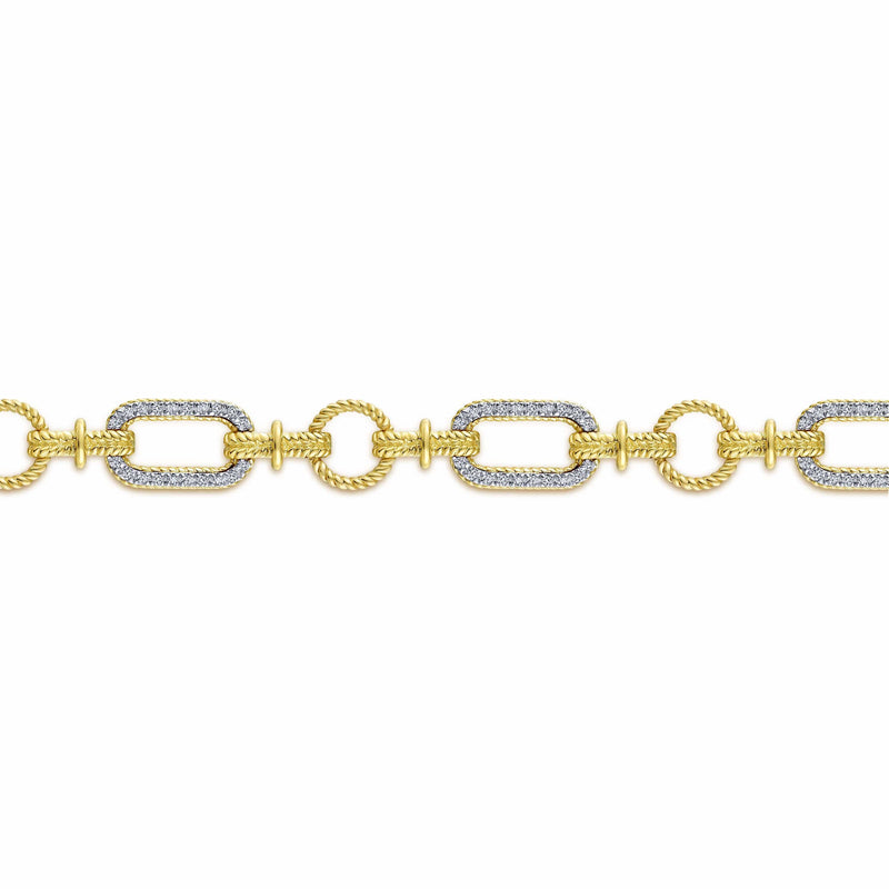 14K Yellow and White Gold Diamond Bracelet with Alternating Links - TB2498M44JJ-Gabriel & Co.-Renee Taylor Gallery