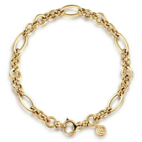 14K Yellow Gold 8" Hollow Figaro Link Chain Bracelet - TB4572-8Y4JJJ-Gabriel & Co.-Renee Taylor Gallery