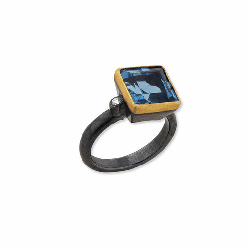 Thames London Blue Topaz Ring with Diamond by Lika Behar