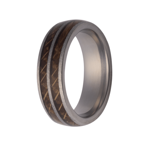 Men’s 7mm Titanium Wedding Band with Whiskey Barrel Wood Inlays – 7TI711:WHK2-X2-Heavy Stone-Renee Taylor Gallery