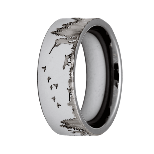 8mm Tungsten Polished Flat Ring with Deep Hunting Engraving – K8TU101:ENG-HNT-Heavy Stone-Renee Taylor Gallery