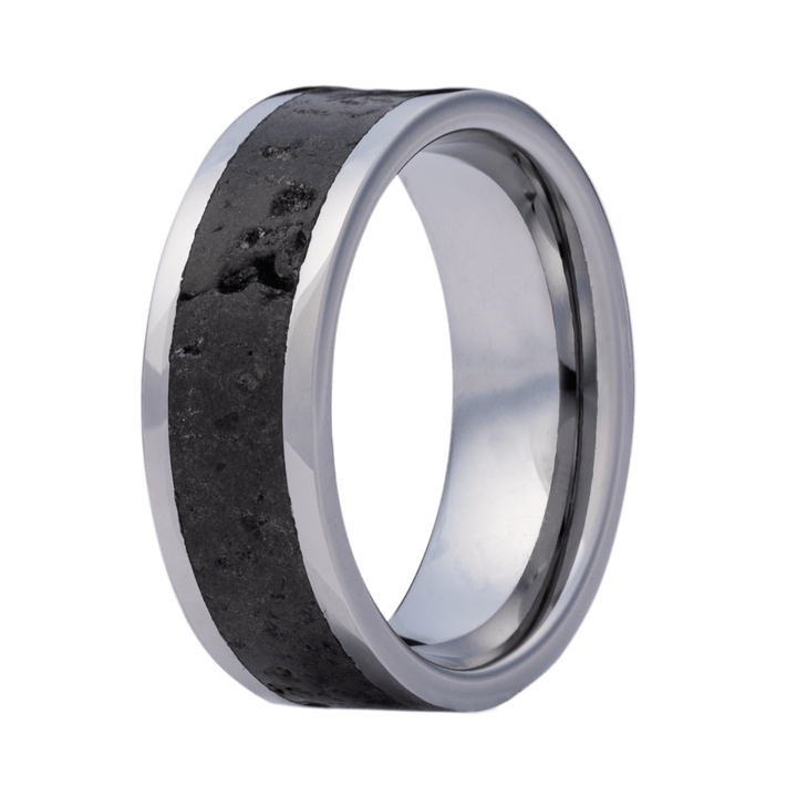 8MM Tungsten Flat Polished w/ Lava Rock Center Inlay - 8TU101:LR5-Heavy Stone-Renee Taylor Gallery